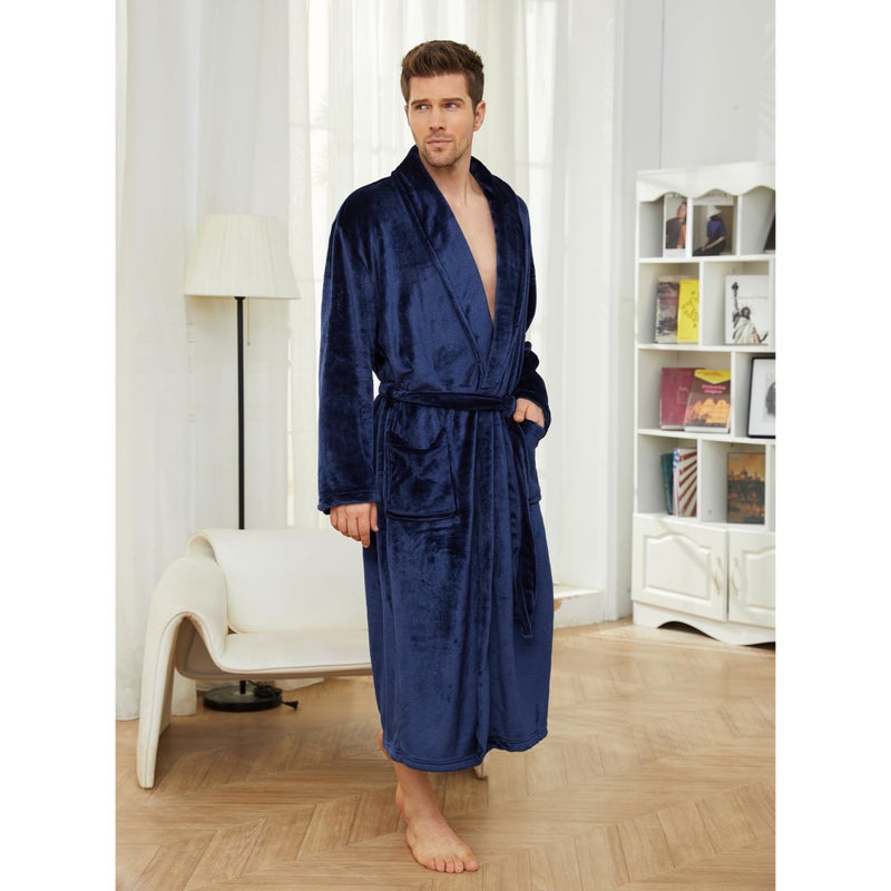 U2SKIIN Mens Fleece Robe Plush Collar Shawl Bathrobe(Navy,2XL/3XL) - Image 5